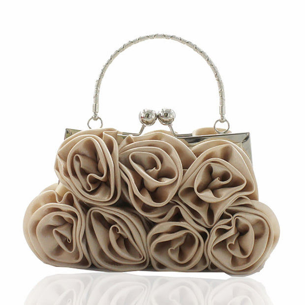 Satin Rose Handbag, 14 Handmade Satin Roses, Dinner Bag, Dress Bag, Bride Bag