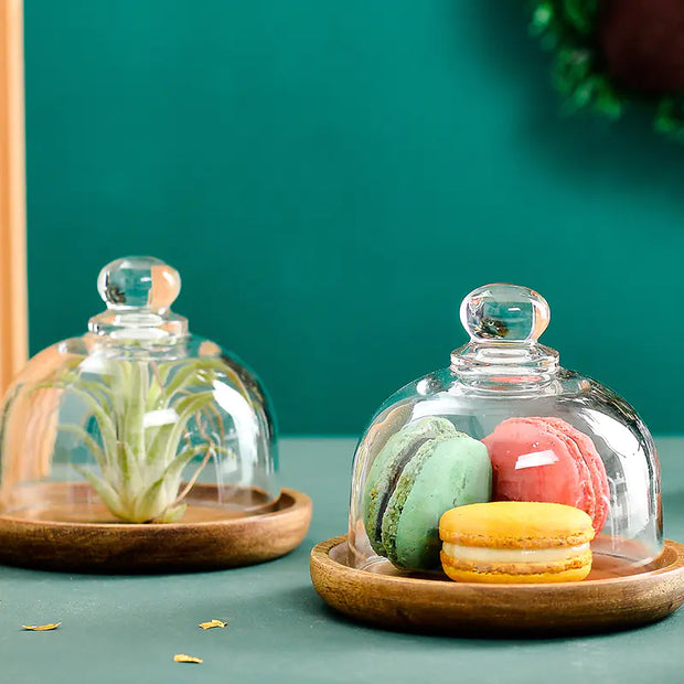 Mini Dessert Display Tray with Glass and Wood Base