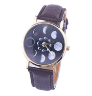 "Moon Phase Surface Watch with Leather Strap"