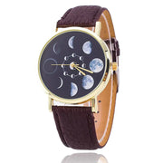 "Moon Phase Surface Watch with Leather Strap"