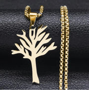 Fortune Tree Necklace showcasing a gold tree pendant on a chain, symbolizing prosperity and good luck.