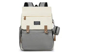Mommy backpack multifunction baby diaper bag in gray and cream design.
