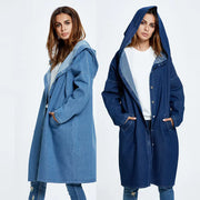 Hooded Long Denim Cardigan Jacket for Women