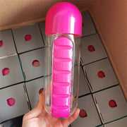 Two-in-One Medicine Bottle, Water bottle with medicine box, 7 compartments, Outdoor portable