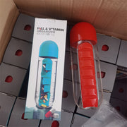 Two-in-One Medicine Bottle, Water bottle with medicine box, 7 compartments, Outdoor portable