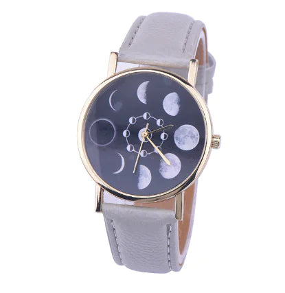 "Moon Phase Surface Watch with Leather Strap"