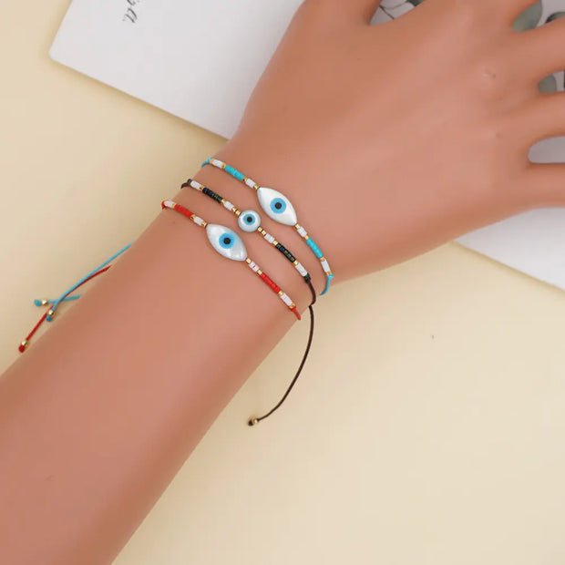 Evil Eye Rice Beads Woven Bracelet for Girls