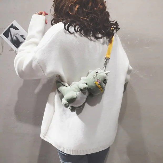 Cute Cartoon Dinosaur Plush Crossbody Bag for Girls
