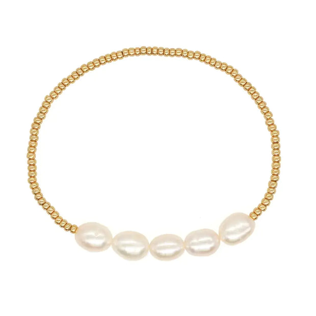 Natural Baroque Pearl Bracelet with Woven Elastic String