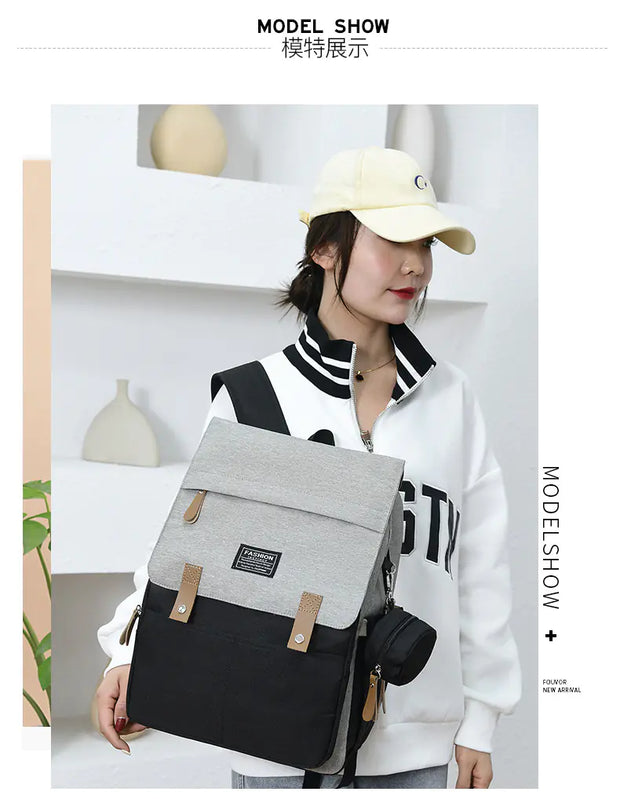 Mommy Backpack Multifunction Baby Diaper Bag shown being worn by a model with a casual outfit.