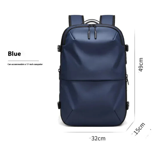 Pro commuter backpack in light grey, designed to accommodate a 17-inch computer, waterproof and stylish.