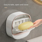 Wall-Mounted Soap Dish with Drainage and Cover