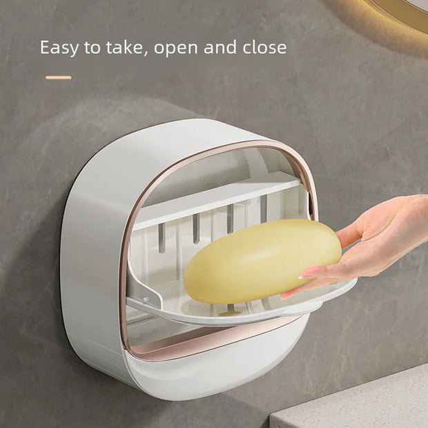 Wall-Mounted Soap Dish with Drainage and Cover