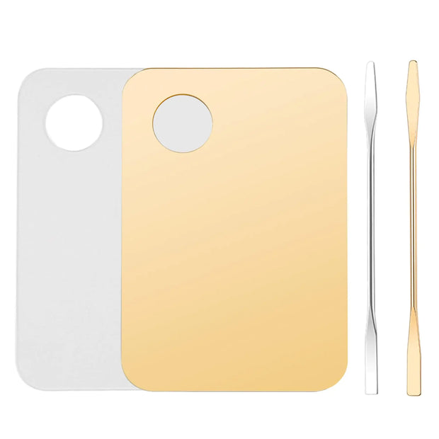 Mcduyant 4 Pcs Makeup Mixing Tray Makeup Palette with Makeup Spatula Makeup Mixing Palette Foundation Palette for Eye Shadow Lipsticks Nail Art Beauty Salon (Gold and Transparent)