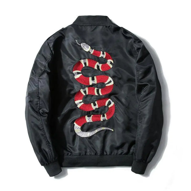 Embroidered Jacket, Coral Flower Snake Baseball Jacket